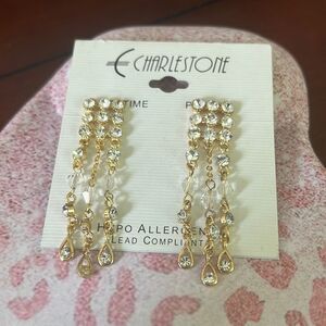NEW Crystal Goldtone Dangle Charlestone Earrings